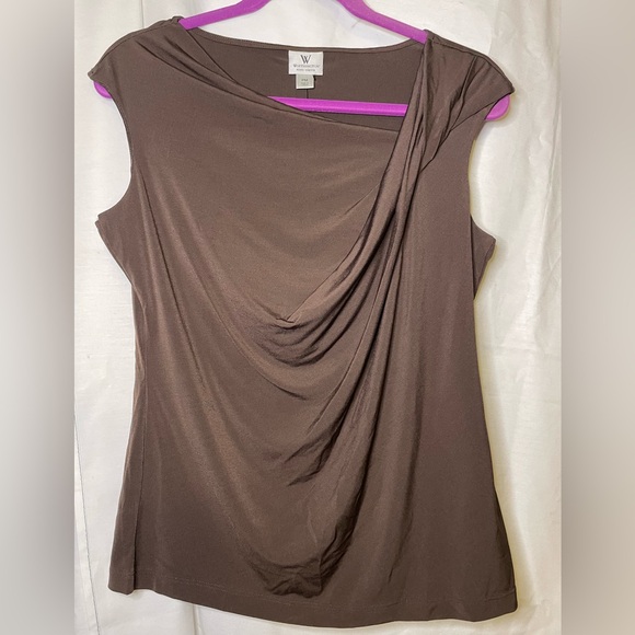 NWT Worthington Chocolate Brown Boat Neck Asymmetrical Sleeveless Petite Size M - Picture 6 of 6